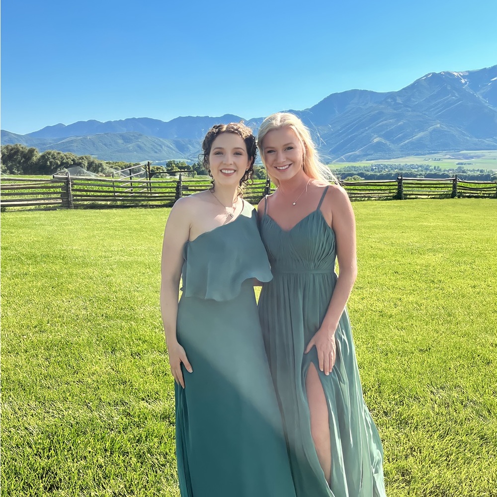 Azazie Bridesmaid Dress, Size2, Eucalyptus Green